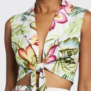 Le Superbe sleeveless crop top tropical tie front NWT
